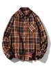 Chemise à Col Rabattu Motif Zig Zag et Carreaux en Flanelle S Café