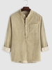 Chemise à Demi-Bouton à Manches Longues en Velours Côtelé L Café lumière