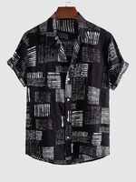 Chemise à Imprimé Abstraite à Manches Courtes L Noir