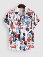 Chemise à Imprimé Animal Lune et Soleil avec Poche en Avant L Bleu de jean