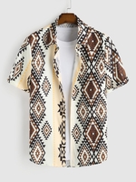 Chemise à Imprimé Aztèque Ethnique Boutonnée Xxl Café lumière