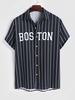 Chemise à Imprimé BOSTON à Fines Rayures à Manches Courtes L Noir