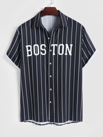 Chemise à Imprimé BOSTON à Fines Rayures à Manches Courtes L Noir