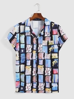 Chemise à Imprimé Carreaux Peinture à Manches Courtes avec Poche M Multi a