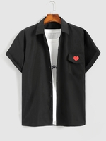 Chemise à Imprimé Cœur avec Poche à Rabat à Manches Courtes L Noir