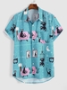 Chemise à Imprimé Décoration de Maison et Chat Noir à Manches Courtes Xl Bleu clair