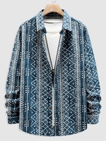 Chemise à Imprimé Ethnique Aztèque à Pois L Bleu gris