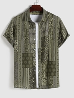 Chemise à Imprimé Ethnique Fleur à Manches Courtes M Vert profond