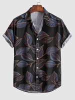 Chemise à Imprimé Feuille à Manches Courtes L