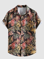 Chemise à Imprimé Feuille à Manches Courtes Xl Brun