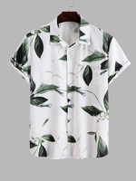 Chemise à Imprimé Feuille avec Poche en Avant Design Xxl Blanc