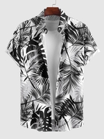 Chemise à Imprimé Feuille de Palmier Tropicale à Manches Courtes L Blanc
