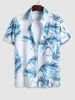Chemise à Imprimé Feuille Tropicale à Manches Courtes M Bleu koi