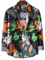 Chemise à Imprimé Feuilles à Manches Longues 2xl Noir
