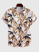 Chemise à Imprimé Feuilles Hawaii à Manches Courtes M Blanc