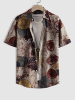 Chemise à Imprimé Fleur Ronde à Manches Courtes L Rouge foncé