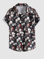 Chemise à Imprimé Florale à Manches Courtes L Noir