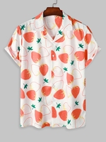 Chemise à Imprimé Fraise à Manches Courtes à Col Camp M Blanc