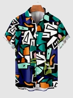 Chemise à Imprimé Géométrique Coloré Boutonnée 2xl Vert profond