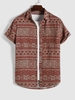 Chemise à Imprimé Géométrique Ethnique à Manches Courtes L Rouge