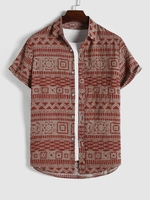 Chemise à Imprimé Géométrique Ethnique à Manches Courtes L Rouge