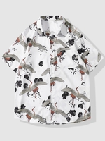 Chemise à Imprimé Grue Volant Feuille à Manches Courtes L Blanc