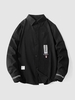 Chemise à Imprimé Lettre avec Poche Patch à Manches Longues M Noir