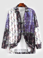 Chemise à Imprimé Lettre en Blocs de Couleurs à Manches Longues Xxl