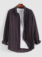 Chemise à Imprimé Rayure Verticale à Manches Longues Xxl