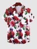 Chemise à Imprimé Rose Fleur à Manches Courtes à Col Revers M Blanc