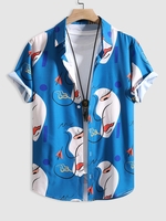 Chemise à Imprimé Visage à Manches Courtes L Bleu océan