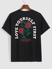 Chemise à Manches Courtes à Imprimé Roses et Slogan LOVE YOURSELF FIRST S Noir