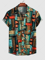 Chemise à Manches Courtes en Coton et Lin Motif Géométrique Style Vintage Xl Multi a