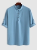 Chemise à Manches Longues à Demi-Bouton à Col Debout Xl Bleu clair
