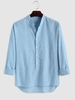 Chemise à Rayure Fine en Coton avec Demi-Bouton M Bleu clair