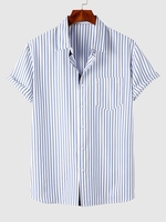 Chemise à Rayure Verticale à Manches Courtes Xxl Bleu cristal