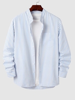 Chemise à Rayure Verticale Manches Longues à Col Debout Xl Bleu de ciel