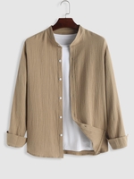 Chemise à Toucher en Couleur Unie à Manches Longues L Café lumière