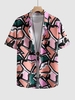 Chemise Abstraite en Blocs de Couleurs à Manches Courtes S Rose clair