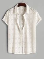 Chemise Ajourée Fleurie Transparente à Manches Courtes M Jaune clair