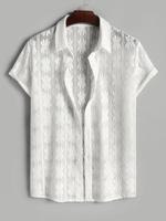 Chemise Ajourée Fleurie Transparente à Manches Courtes S Blanc