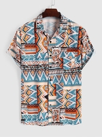 Chemise avec Poche à Imprimé Tribal L Bleu de soie