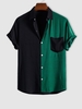 Chemise Bicolore en Blocs de Couleurs à Manches Courtes L Vert profond