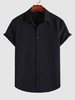 Chemise Bouton en Avant en Couleur Unie à Manches Courtes L Noir