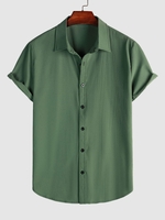 Chemise Bouton en Avant en Couleur Unie à Manches Courtes M Vert