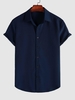 Chemise Bouton en Avant en Couleur Unie à Manches Courtes Xl Bleu profond