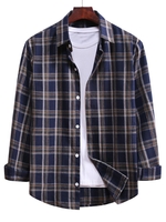 Chemise Boutonnée à Carreaux à Ourlet Courbe S Bleu foncé toile de jean