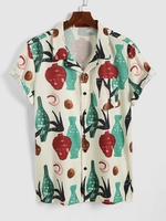 Chemise Boutonnée à Imprimé Bouteille à Manches Courtes M Blonde
