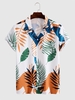 Chemise Boutonnée à Imprimé Feuille Tropicale à Manches Courtes avec Poche S Blanc