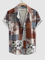 Chemise Boutonnée à Imprimé Fleurie Feuille Jointive à Manches Courtes Xl Multi a